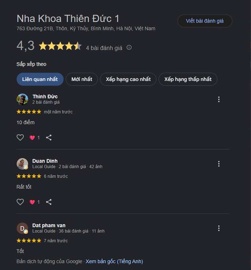 Đánh giá khách hàng