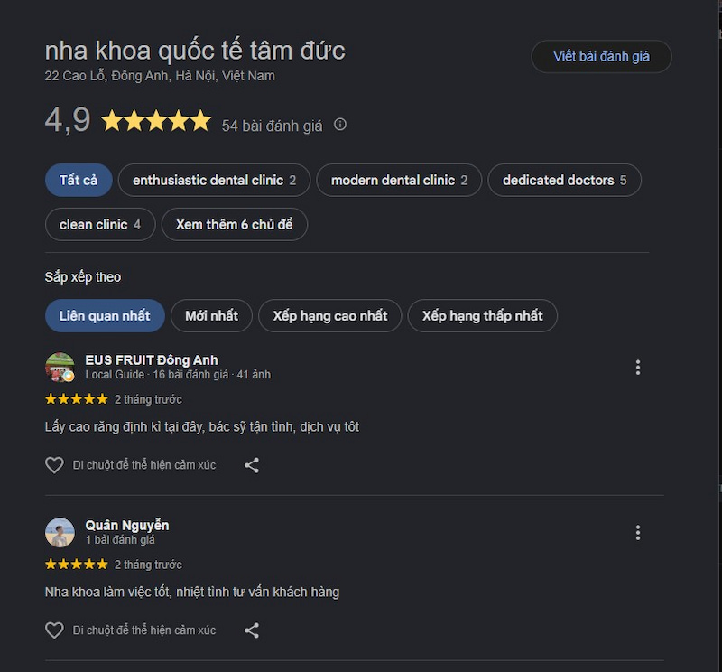 Đánh giá khách hàng